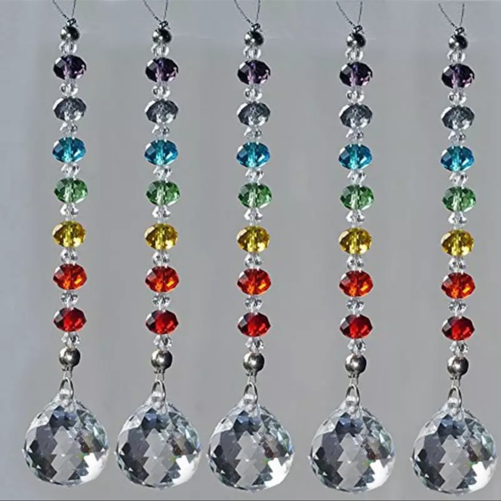 Sun catcherπ chakra crystal diamond ball 20mm rainbow shiny strand beaded decor - Picture 5 of 10